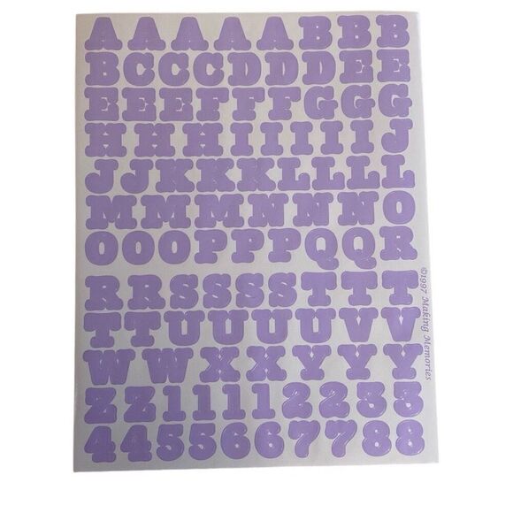 VTG Making Memories Stickers Letters Numbers Symbols 8 Sheets Pastel Lavender - Picture 2 of 7
